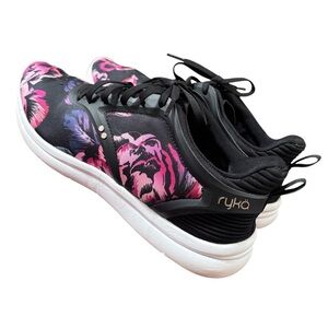 Ryka Women's Black and Pink Flower Patterned Sneakers